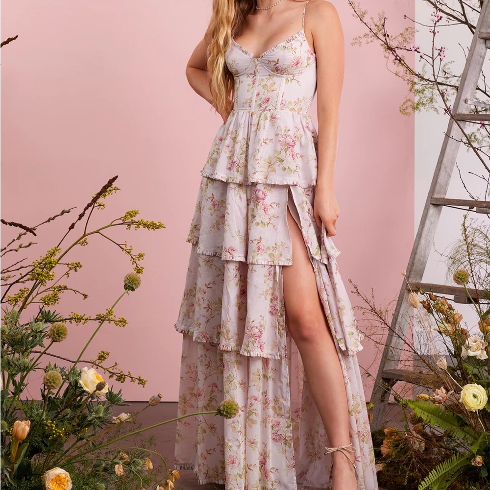 V. Chapman Cream Tiered Sundress with Spaghetti Straps